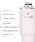 Iconic 40 Oz Cherry Blossom Stainless Steel Tumbler With Cushioned Carry Handle, Double Wall Insulated Travel Cup features details