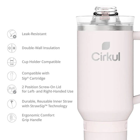 Iconic 40 Oz Cherry Blossom Stainless Steel Tumbler With Cushioned Carry Handle, Double Wall Insulated Travel Cup features details