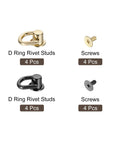 Five Piece D Ring Stud Screw Ball Head Button Rivets Set With Steel Punch Tool And Screwdriver For DIY Leather Craft Purse Hardware Handbag Belt Dog Collar Gold Finish, 4 pcs gold and black D ring rivet studs and screws