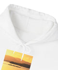 Cozy Hooded Sweatshirt With Sunset Molokai Hawaii Outrigger Canoe Art Made From 100 Percent US Grown Cotton Under US Cotton Trust Protocol Dyes Certified By OEKO TEX Eco Friendly Comfort For Everyday Wear, showing close-up of hood and canoe print