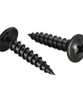 No. 10 By One And A Half Inch Modified Truss Head Wood Screws, Phillips Drive Self Tapping, Fully Threaded, Black Coated, side view
