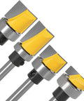 Four Piece Quarter Inch Shank Hinge Mortising Flush Trim Template Router Bit Set with Ball Bearing Carbide Tipped Router Bits