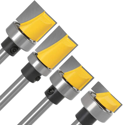 Four Piece Quarter Inch Shank Hinge Mortising Flush Trim Template Router Bit Set with Ball Bearing Carbide Tipped Router Bits