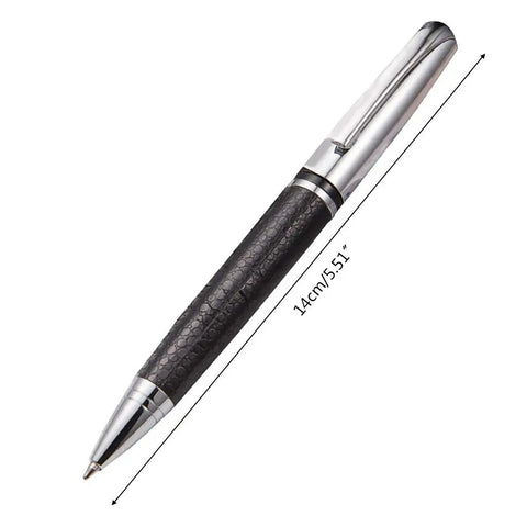 Rotary 0.5mm Ballpoint Pen Set With Leather Grip, Metal Body And Smooth Gel Ink, 14cm length, sleek design