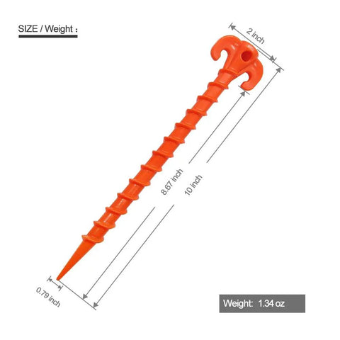 Heavy Duty 10 Inch Screw Style Tent Stakes 8 Pack For Beach Canopies And Gazebos Orange Ground Anchors Durable ABS For Tents Tarps Patio Lawn And Garden
