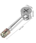 Heavy-Duty Knockdown Cam Locks And Dowel Bolts With Threaded Studs For That No-Sweat Drawer And Cabinet Assembly A 40-Piece Top-Shelf Furniture Hardware Kit To Kickstart Your Next Build Effortlessly, showing a single silver cam lock.