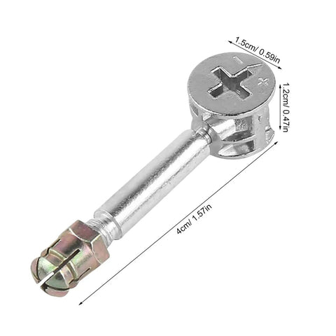 Heavy-Duty Knockdown Cam Locks And Dowel Bolts With Threaded Studs For That No-Sweat Drawer And Cabinet Assembly A 40-Piece Top-Shelf Furniture Hardware Kit To Kickstart Your Next Build Effortlessly, showing a single silver cam lock.