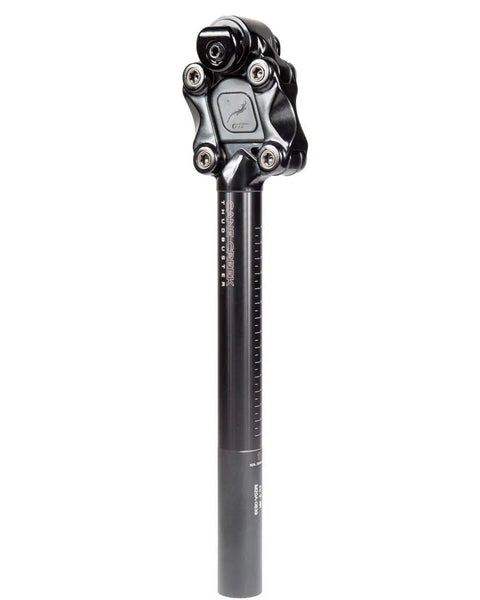 Thudbuster ST Suspension Seatpost 27.2mm Black Newest Version With 50mm Travel standing upright, showing tool-free inner change mechanism.