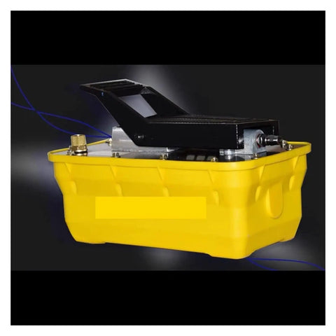 Heavy Duty Workhorse Air Over Hydraulic Foot Pump For Air Brake Bleeding And Cylinder Testing Crushes 70 Mpa Peak Pressure With Spacious 2 Point 3 Liter Tank Easy Hand Pedal Operation And Rapid Two Stage Relief Valve