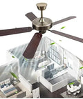 Straight Up Silent Remote Control Ceiling Fan With Six Speed Settings And High Octane Motor For Living Room Or Covered Porch, modern wood blades in action.