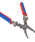 Yunseity 16 In 1 Folding Wire Stripper Pliers Crimper Tool Heavy Duty with red and blue rubber grips for electricians and homeowners.