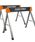 Tough As Nails Folding Sawhorses Heavy Metal Work Platform Non Skid Top Holds A Massive 1300 Lbs Each Rock Solid Rig For Carpenters And Contractors 2 Pack in orange and black with foldable design.