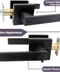 3 Pack Matte Black Interior Door Handles with Privacy Lock showing exterior release coin hole and interior thumb turn