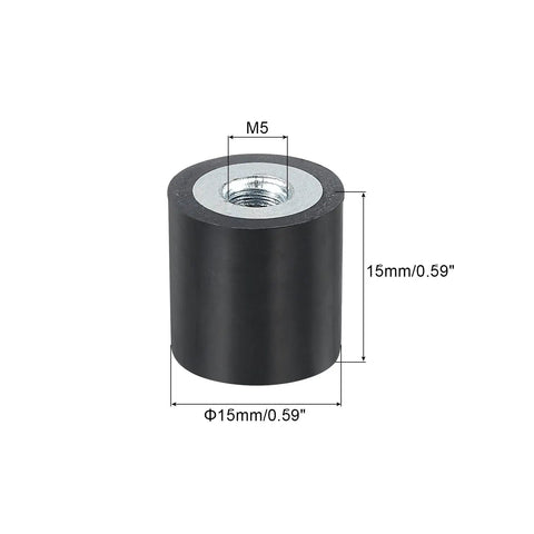 15x15mm M5 Female Rubber Mount Vibration Isolator Dope Vibe Dampers For Electronics And Machinery Flat Silent Block Base Anti Vibration Pads Replacement For DIY Projects And Small Tools, 15mm black rubber steel insert
