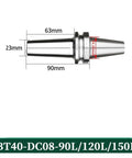 Rugged Stainless Pull Back Sleeve For BT30 BT40 BBT40 DC4 DC6 DC8 DC12 CNC Chuck Retractor 150mm long with precise measurements.