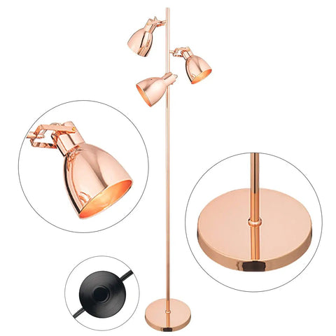 GF32 Floor Lamp In Rose Gold Three Light Modern Floor Lamp With Sleek Minimalist Design And 350 Degree Adjustable Heads, Durable Metal Build.