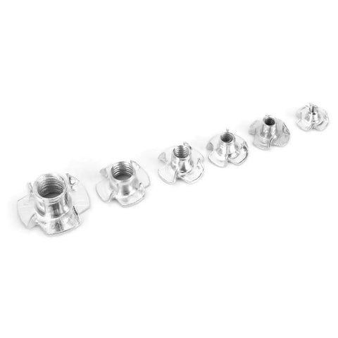 110pcs T Nut Set With Four Claw Rivet Nuts In M3 M4 M5 M6 M8 M10 Sizes Galvanized Stainless Steel T Nuts displayed in a row