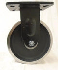 Heavy Duty 8 Inch Drop Forged Steel Casters With Rock Solid Total Lock Design And Kingpinless Build rated to 3000 pounds, showing a black swivel wheel.
