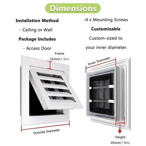 Top Shelf White Aluminum Louvered Ceiling Access Panel With Built In Filter Screen 38 By 40 Inches dimensions and installation details