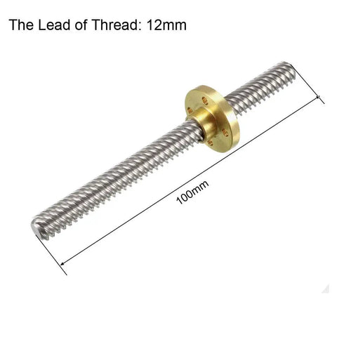Stainless Steel T8 Lead Screw Rod 8mm Dia 100mm Length with Copper Nut 12 Lead Trapezoidal Thread for 3D Printer Z Axis 2 pcs