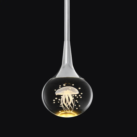 Mini Pendant Light With Dope Teardrop Crystal Jellyfish Pattern, Chrome Finish, 5W Globe LED Hanging Light, Warm White Glow