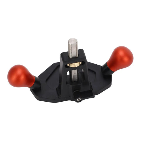 Precision Woodworking Router Plane And Hand Planer Featuring Cnc Machined Aluminum Build With Sharpened Carbon Steel Blade For Smooth As Butter Trimming And Straight Shooting Dovetail Joints For Every Top Shelf Bench, with red handles and black base.