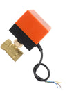 Rock Solid Forged Brass Motorized Ball Valve With Smooth Electric Actuator For Dc 12 To 24V HVAC Hydronic Control G3 4 DN20, orange actuator with brass valve.