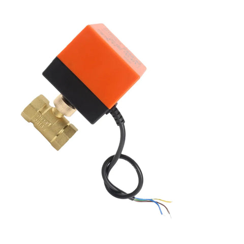 Rock Solid Forged Brass Motorized Ball Valve With Smooth Electric Actuator For Dc 12 To 24V HVAC Hydronic Control G3 4 DN20, orange actuator with brass valve.