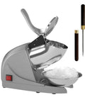 Electric Ice Shaver With Prevent Splash Design 3 Blade Snow Cone Machine 380W Shaved Ice Maker Cranks Out Up To 286 Lbs Per Hour Home Use Ice Crusher With Free Ice Pick Silver shown with ice bowl