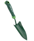 Go To Measuring Garden Trowel With Ergonomic Soft Grip Handle For Digging Planting Transplanting And Weeding A Rustproof All Purpose Small Shovel Built For Precision Garden Work, green handle, depth scale visible on blade