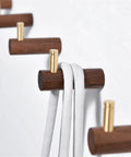 Heavy Duty Solid Brass And Walnut Wood Wall Hooks Secure Your Gear Easy As Pie Install Top Notch Entryway Organizer holds white straps.