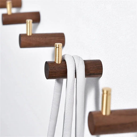 Heavy Duty Solid Brass And Walnut Wood Wall Hooks Secure Your Gear Easy As Pie Install Top Notch Entryway Organizer holds white straps.