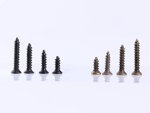 Top Shelf M2 Micro Screw Assortment With Cross Recessed Flat Head Tapping Fasteners In Black Oxide And Bronze, showing various screw sizes.