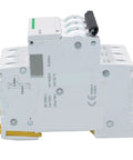 Heavy Duty 3 Pole 63 Amp Mini Circuit Breaker Type D Electrical Switch side view with terminals for work van and job site.