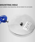 Front view of round 80x10 mm 12V electromagnet with blue coil wire and central mounting stud