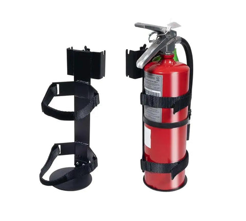 Fire Extinguisher Mounting Bracket For E Track And X Track Systems, 22 Lbs WLL, Heavy Duty Steel With Black Powder Coat, Two Velcro Straps