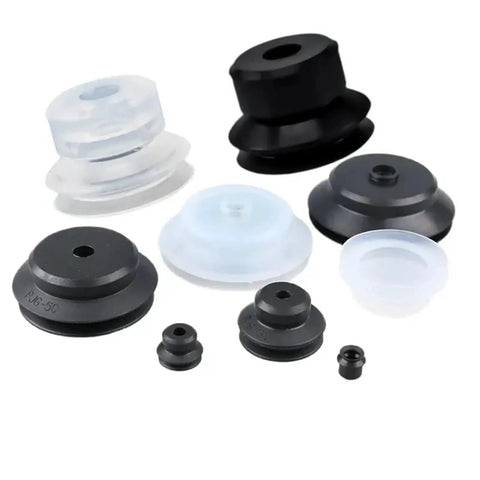 PJG 5 Pack Double Layer Silicone Vacuum Suction Cups For Pneumatic Robot Gripper. Various sizes in rubber for industrial applications.