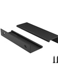 Two black cabinet pulls with screws, part of 20 Pack Black Cabinet Pulls Five Inch Edge Finger Pulls Aluminum Alloy Hardware For Dresser And Drawer Handles Built Thick And Durable With Solid Base And Micro Polished Edges For Smooth Comfortable Opening.