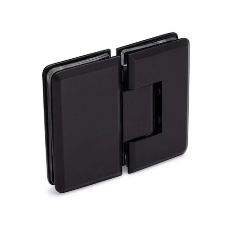 Heavy Duty Adjustable 180 Degree Glass To Glass Hinge For Shower Doors Matte Black Finish, side view of hinge design.