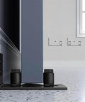 Sliding Barn Door Bottom Floor Guide Roller Set, Black, Quiet And Smooth Operation, installed on a tiled floor