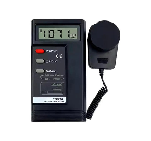 Pro Grade Digital Lux Meter With Instant Read And Data Hold For 20 To 20000 Lux Cosine Angular Correction And Spectral Sensitivity Near Photopic Curve Perfect For Photography Lighting Installations And Indoor Plants black handheld meter with sensor