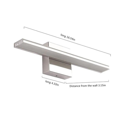 Lit Modern LED Vanity Light Bar For Bathroom, 16 Inch Chrome Mirror Light Fixture, 9 Watt, 850 Lumens, Cool White 6000K, wall side view