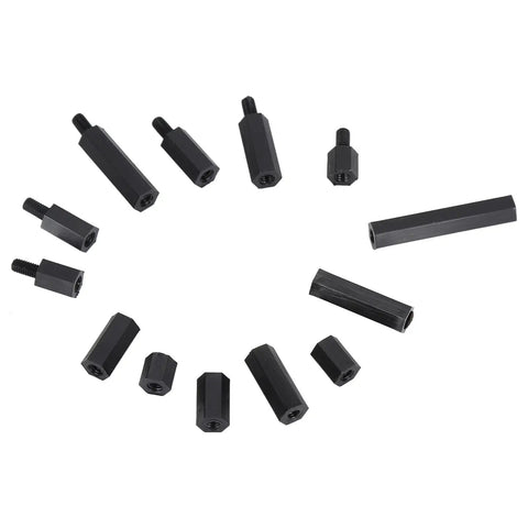 Non Conductive Nylon Hex Spacer Standoff Kit M3 Threaded Pillars Nuts 250 Piece Assortment For DIY UAV Drone RC Model Building And Industrial Projects Durable Lightweight Insulation For Makers, black nylon spacers