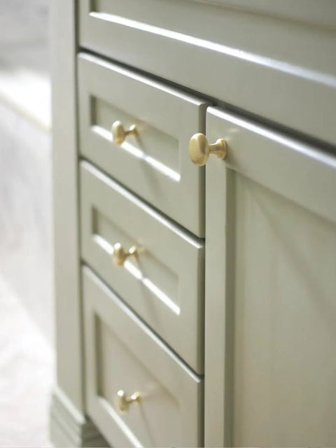 2 Pack Brushed Gold Cabinet Knobs Set Vintage Retro Drawer Pulls for kitchen cabinets and dresser in close-up view