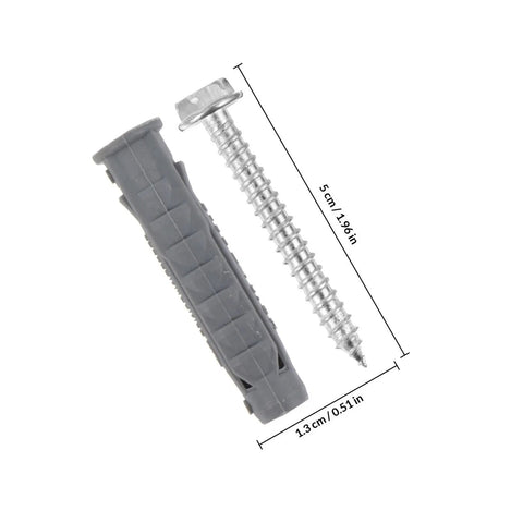 Ribbed Plastic Wall Anchors And Carbon Steel Screws Kit For TV Bracket Mounting Heavy Duty Rust Resistant Suitable For Drywall And Hollow Walls 6 Anchors And 6 Screws, 5cm x 1.3cm