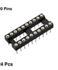 Dual Row DIP IC Socket Adapter For Soldering, 20-Pin, 2.54mm Pitch, 7.6mm Row Spacing, 24-Pack, shown in black plastic with metal pins.