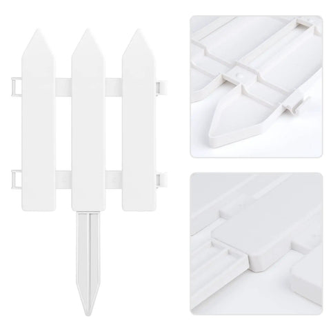 White Plastic Garden Fence Kit With 22 Pieces Easy Install Picket Fence Edgings for lawn, flower beds, and yard decoration.
