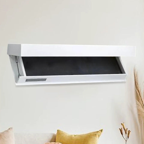 Hella Tidy White Floating Wall Shelf With Concealed Drop Down Drawer Pull Out Storage Rack Smooth Glide Space Saving Organizer For Living Room Office Dead Simple Setup Total Clutter Free Vibe Guaranteed