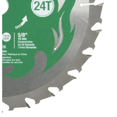 Close-up of 7-1/4 Inch 24T Framing And Ripping VPR Circular Saw Blade showing carbide teeth and 5/8 Inch diamond arbor.