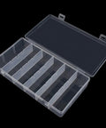 Clear See Through Plastic Storage Box 2 Pack Grab And Go Portable Organizer For Cosmetics Makeup Tools Jewelry Tackle Hardware And Small Parts See Through Case with open lid and 6 fixed grids.
